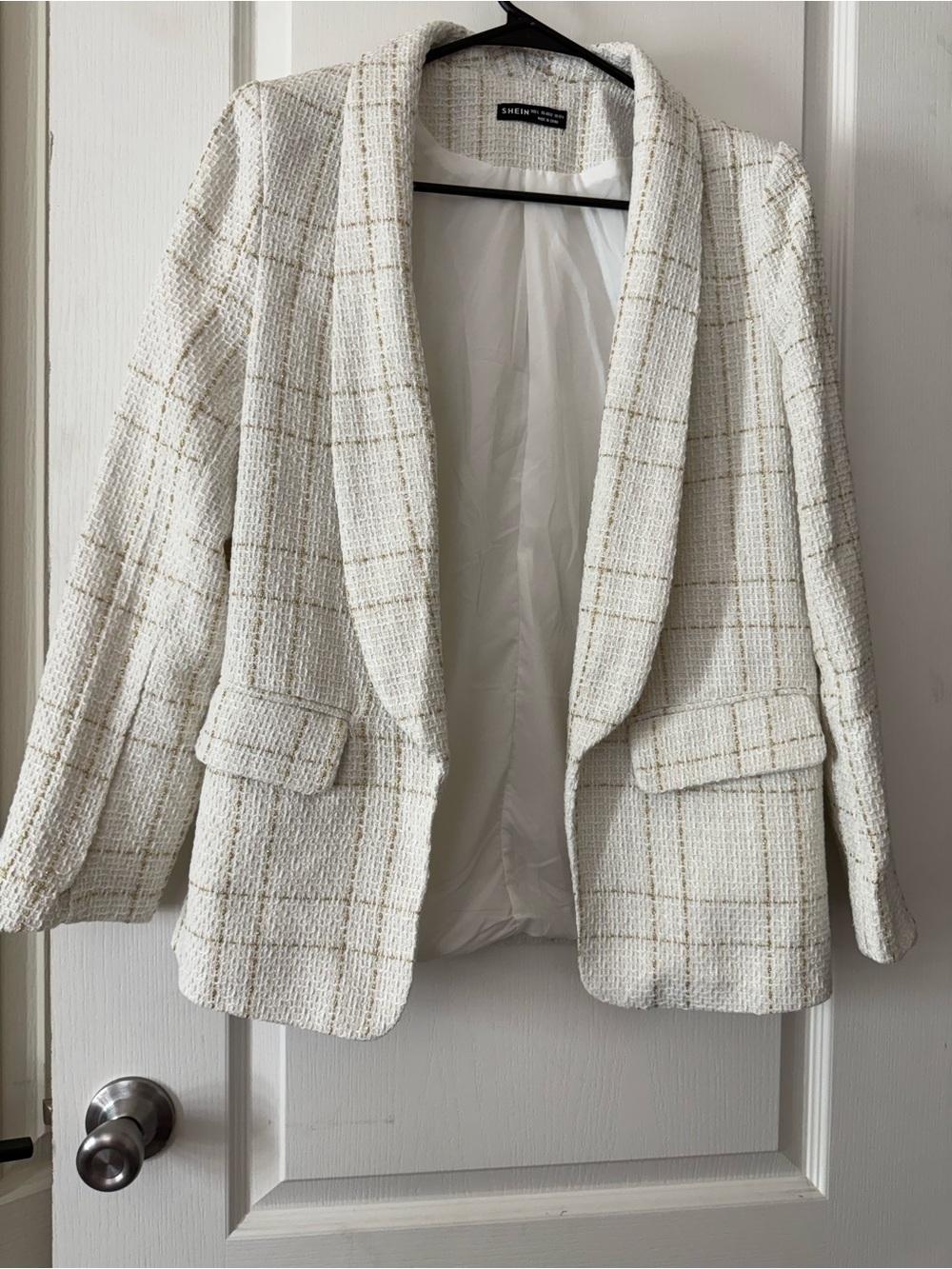 Cream Tweed Open Front Blazer | Chic Career & Business Casual Jacket